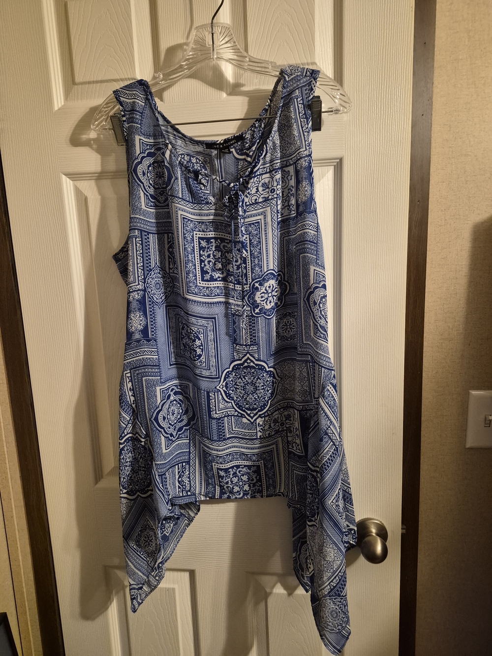 Zac & Rachel Blue Printed Handkerchief Hem Tank